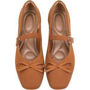 Women Brown Fabric Upper And Rubber Sole Casual Ballet Flats With Ankle Strap
